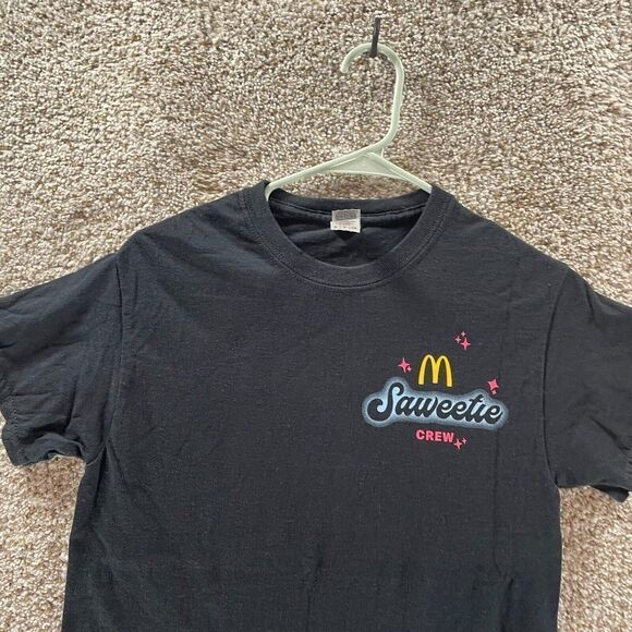 McDonalds Shirt Adult Small Black Saweetie Crew Employee Uniform Cotton Work - Picture 3 of 9